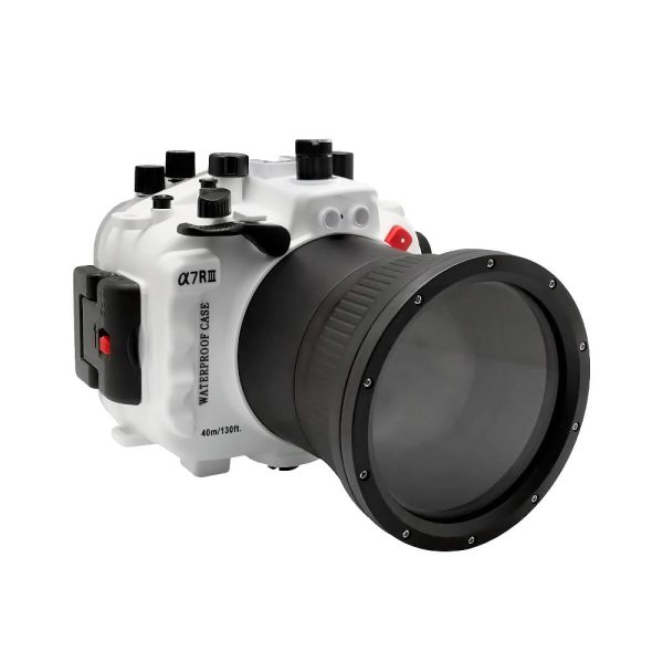 Sony A7 III V.3 Series 40M 130FT Underwater camera housing (Including Flat Long port) Focus gear for FE 90mm   Sigma 35mm included. White on Sale